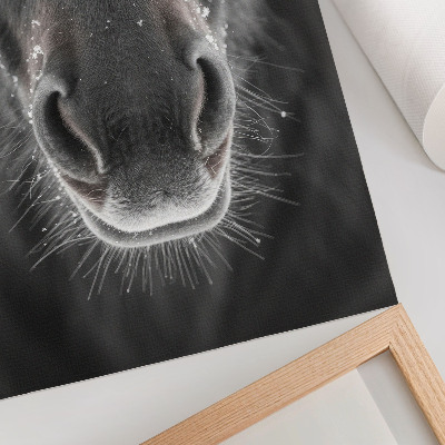 Affiche décorative Gros plan photoréaliste du visage d'un cheval dans la neige