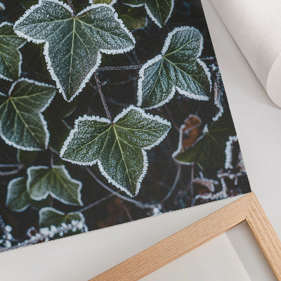 Décoration murale Feuilles vertes bordées de givre blanc