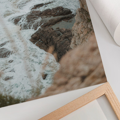 Impression sur toile Vagues de la mer et rivage rocheux aux tons turquoise