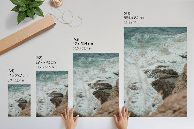 Impression sur toile Vagues de la mer et rivage rocheux aux tons turquoise