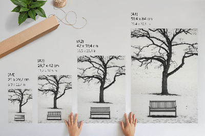 Décoration murale Paysage minimaliste avec un arbre et un banc