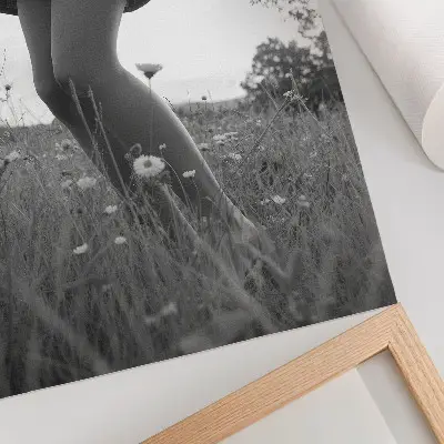 Impression sur toile photographie en noir et blanc d'une prairie empreinte d'harmonie et de paix