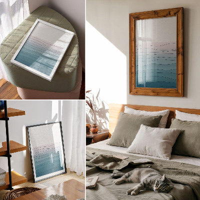 Affiche décorative Vagues sur fond bleu et rose - un motif apaisant