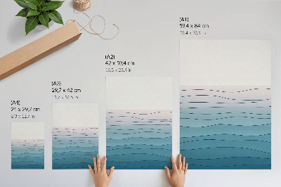 Affiche décorative Vagues sur fond bleu et rose - un motif apaisant