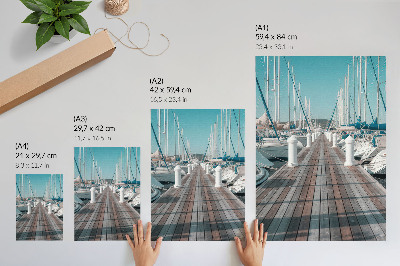 Impression sur toile yachts de marina jetée ciel bleu symétrie