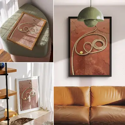 Impression sur toile représentant un tuyau d'arrosage avec une boule rouge contrastante