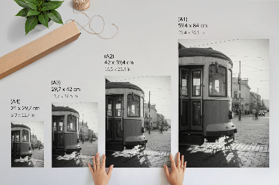 Affiche décorative Tramway noir et blanc au centre-ville