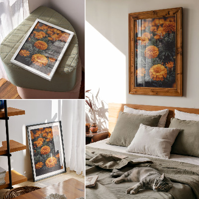 Décoration murale Fleurs orange, feuilles vertes, classique
