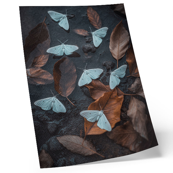 Affiche décorative Papillons sur fond de feuilles aux teintes automnales