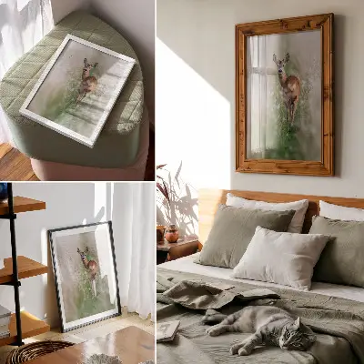 Décoration murale représentant un chevreuil dans une nature harmonieuse et paisible