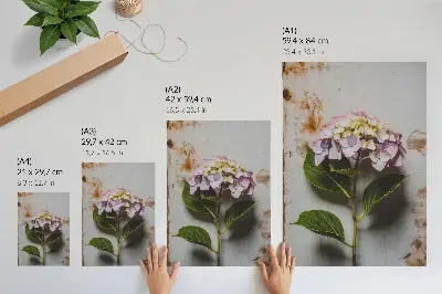 Impression sur toile hortensias roses et feuilles vertes sur fond rustique