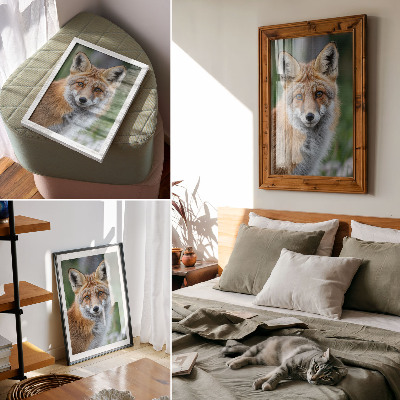 Affiche décorative Portrait de renard, tons chauds, fond vert