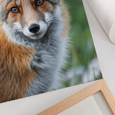 Affiche décorative Portrait de renard, tons chauds, fond vert