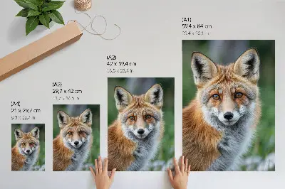 Affiche décorative portrait de renard aux tons chauds sur fond vert