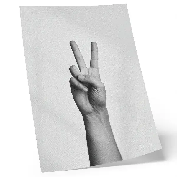 Affiche décorative geste de paix en noir et blanc au style minimaliste épuré