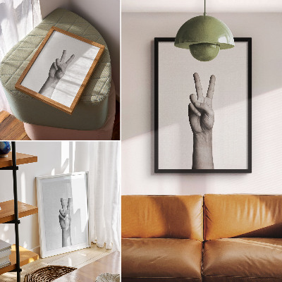 Affiche décorative geste de paix en noir et blanc, élégance minimaliste