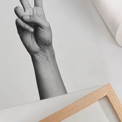 Affiche décorative geste de paix en noir et blanc au style minimaliste épuré