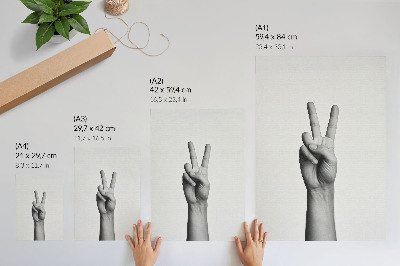 Affiche décorative geste de paix en noir et blanc, élégance minimaliste