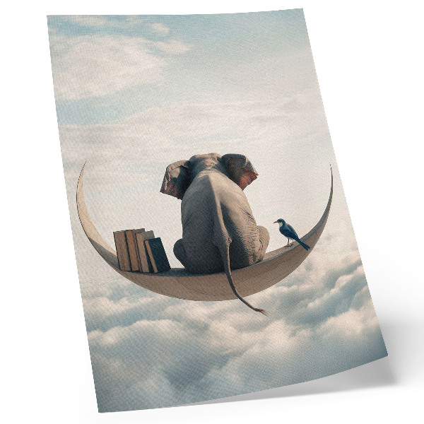 Décoration murale Éléphant sur un croissant de lune avec des livres dans les nuages