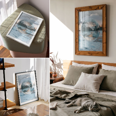 Impression sur toile Paysage d'hiver avec des reflets bleus d'arbres