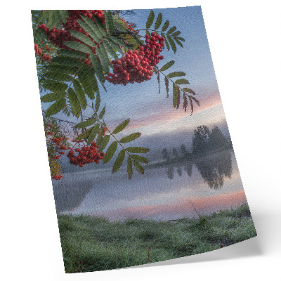 Impression sur toile Lac au petit matin, sorbier, brume délicate, nature