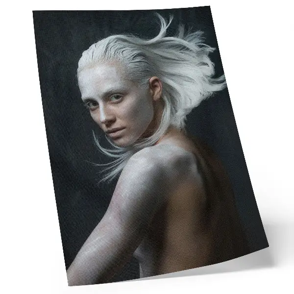 Impression sur toile fond sombre avec mise au point sur des cheveux blancs délicats