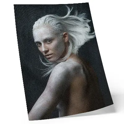 Impression sur toile fond sombre avec mise au point sur des cheveux blancs délicats