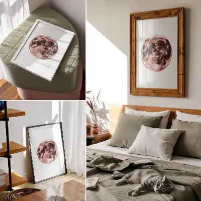 Affiche décorative domination des teintes chaudes avec détails de la lune
