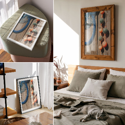 Affiche décorative Bouées colorées, mur en bois, touches marines