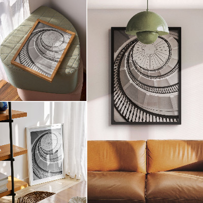 Décoration murale Escalier en colimaçon noir et blanc, moderne et élégant