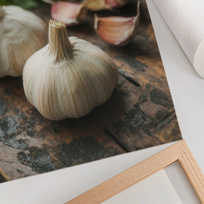 Impression sur toile Ail sur bois, ambiance rustique et authentique