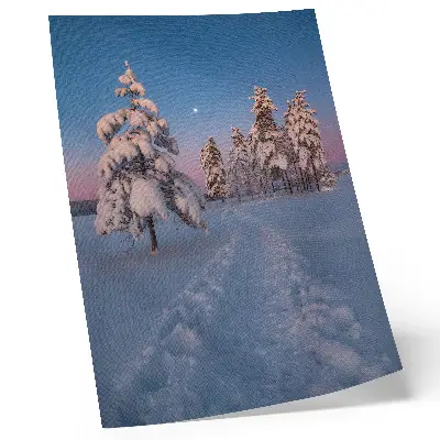 Décoration murale paysage d'hiver avec arbres enneigés et lune