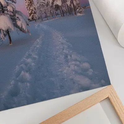 Décoration murale paysage d'hiver avec arbres enneigés et lune