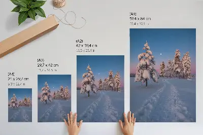 Décoration murale paysage d'hiver avec arbres enneigés et lune