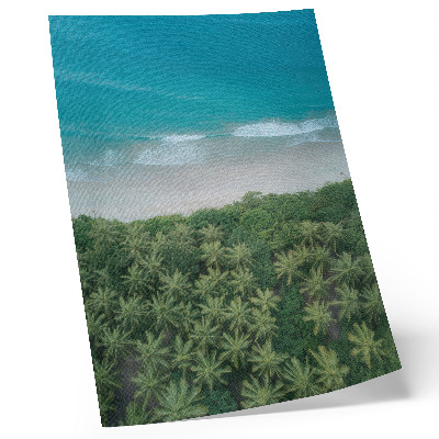 Impression sur toile Plage aux vagues turquoise, palmiers, harmonie et paix