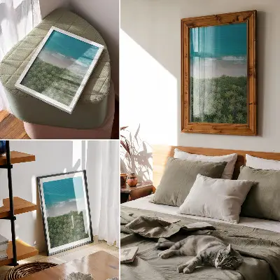 Impression sur toile plage aux vagues turquoise avec palmiers, harmonie et paix