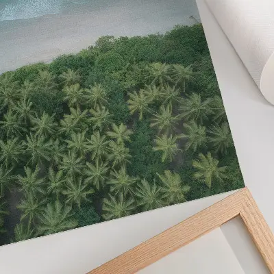 Impression sur toile plage aux vagues turquoise avec palmiers, harmonie et paix
