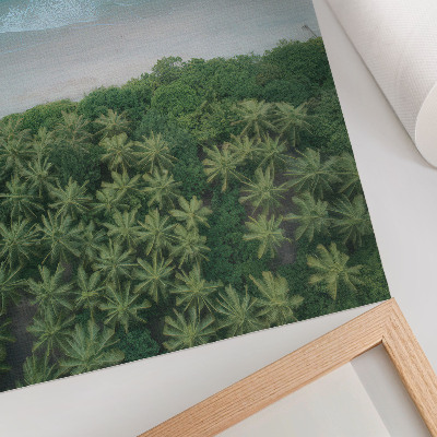 Impression sur toile Plage aux vagues turquoise, palmiers, harmonie et paix