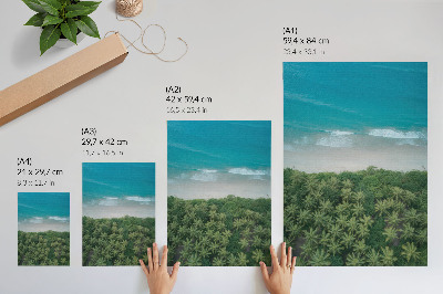 Impression sur toile Plage aux vagues turquoise, palmiers, harmonie et paix
