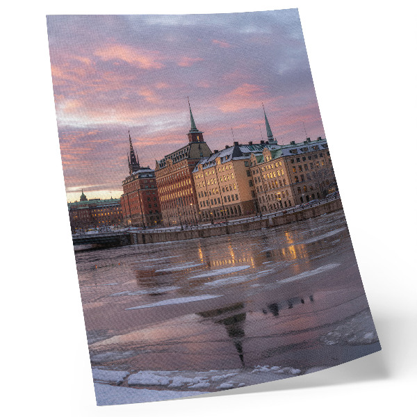 Impression sur toile Panorama urbain au coucher du soleil, fragments de glace