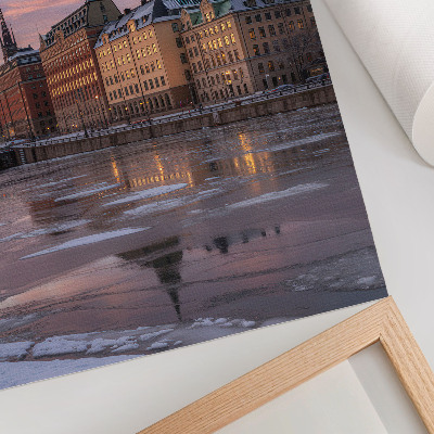 Impression sur toile Panorama urbain au coucher du soleil, fragments de glace