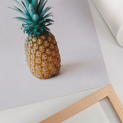 Décoration murale Ananas aux feuilles turquoise sur fond blanc