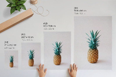 Décoration murale Ananas aux feuilles turquoise sur fond blanc