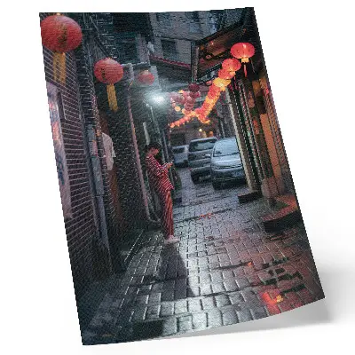 Impression sur toile ambiance nocturne de lanternes urbaines