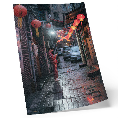 Impression sur toile ambiance nocturne des lanternes de rue en ville