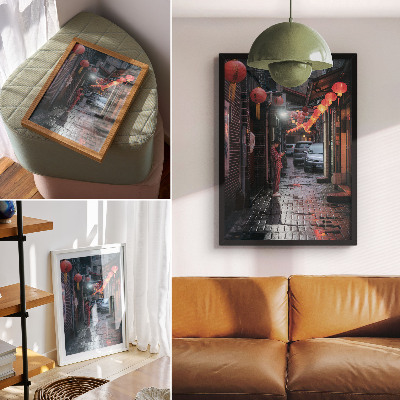 Impression sur toile ambiance nocturne des lanternes de rue en ville