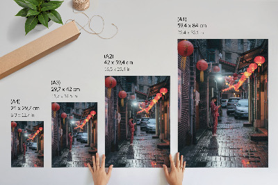 Impression sur toile ambiance nocturne des lanternes de rue en ville