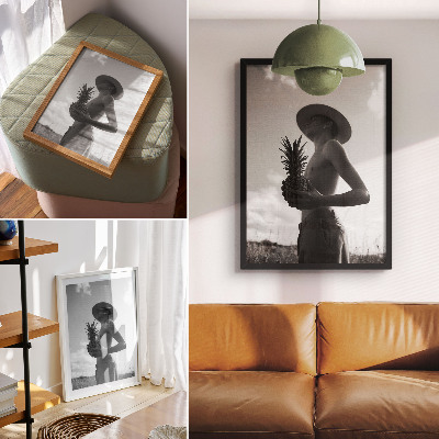 Affiche décorative Figure monochrome chapeau champ d'ananas