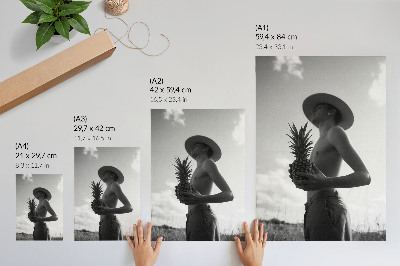 Affiche décorative Figure monochrome chapeau champ d'ananas