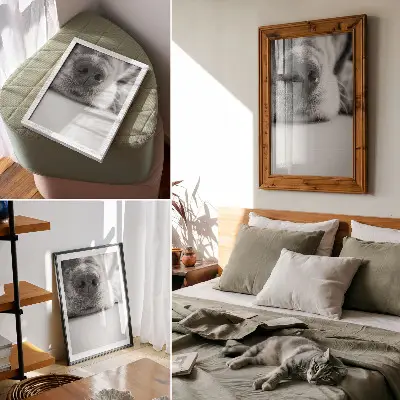 Affiche décorative gros plan d'un chien avec une texture minimaliste en noir et blanc